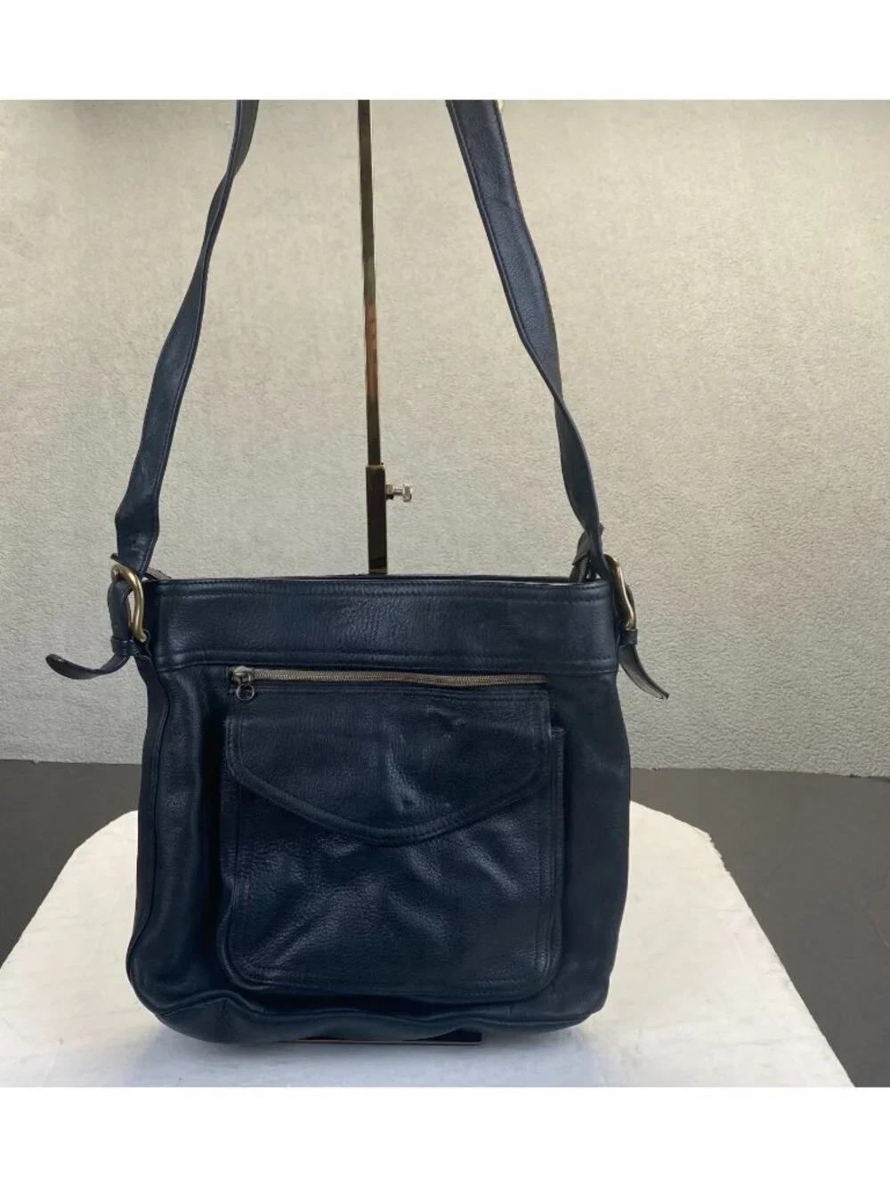 Vtg Fossil Black Genuine Leather Shoulder Bag 75082 Fossil 1954